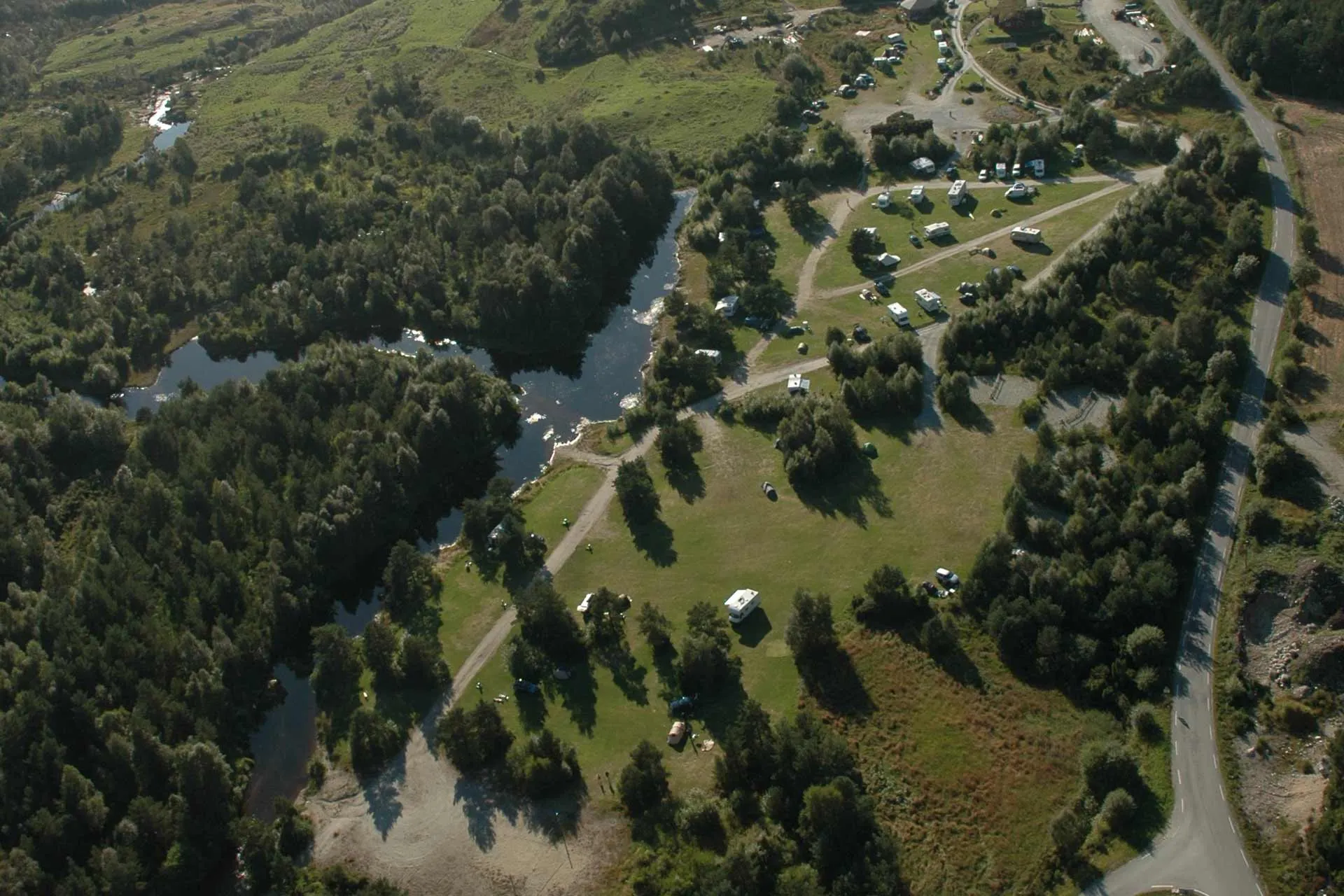 Preikestolen Camping from the air, with pitches among the trees